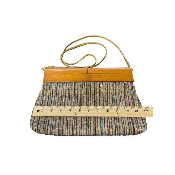 Saddle River Vintage Wooden Frame Multicolor Fabric Bag 80s Detachable Strap - Picture 6 of 6